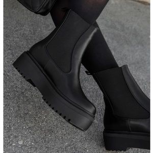 Black Lug Platform Slip On Bootie